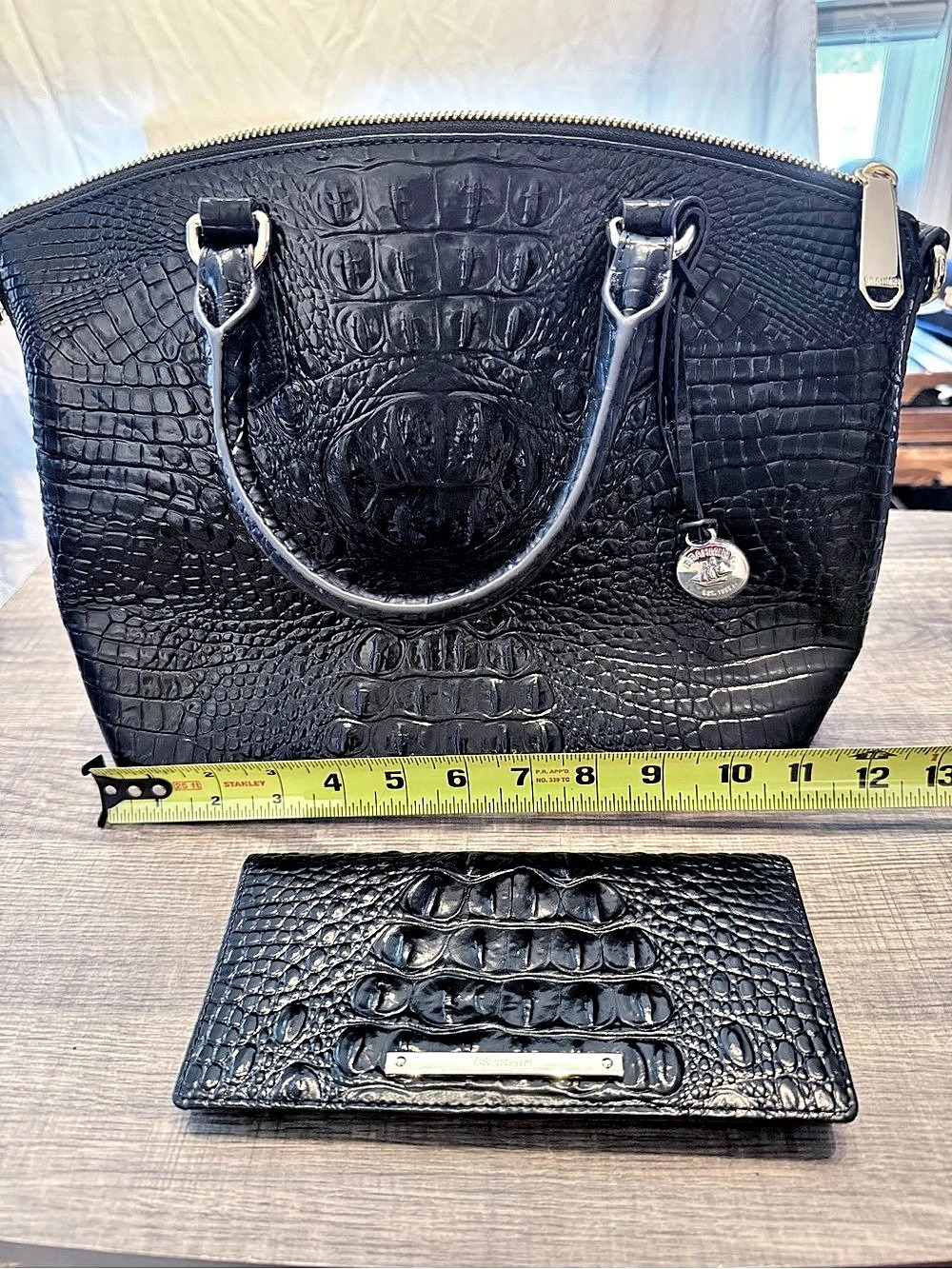 Brahmin Rosetta Satchel Black Crocodile-Embossed Tote